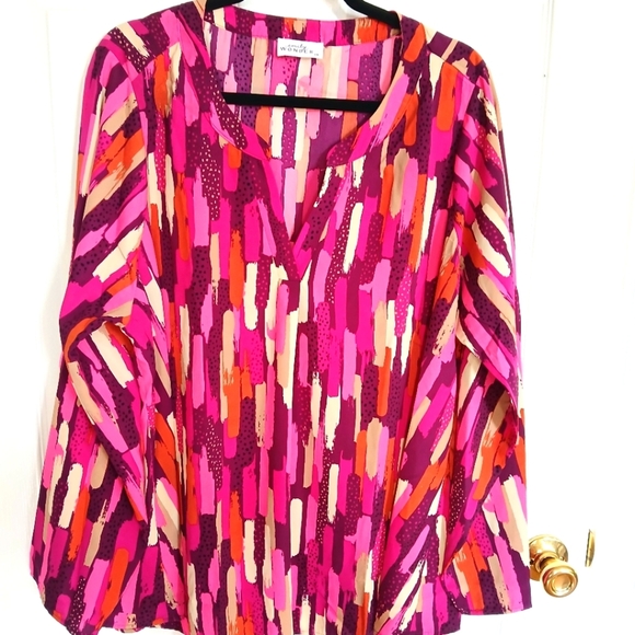 Emily Wonder Lightweight Flowy Purple Blouse 1XL V Neck Casual Boho Retro Career - Picture 4 of 7